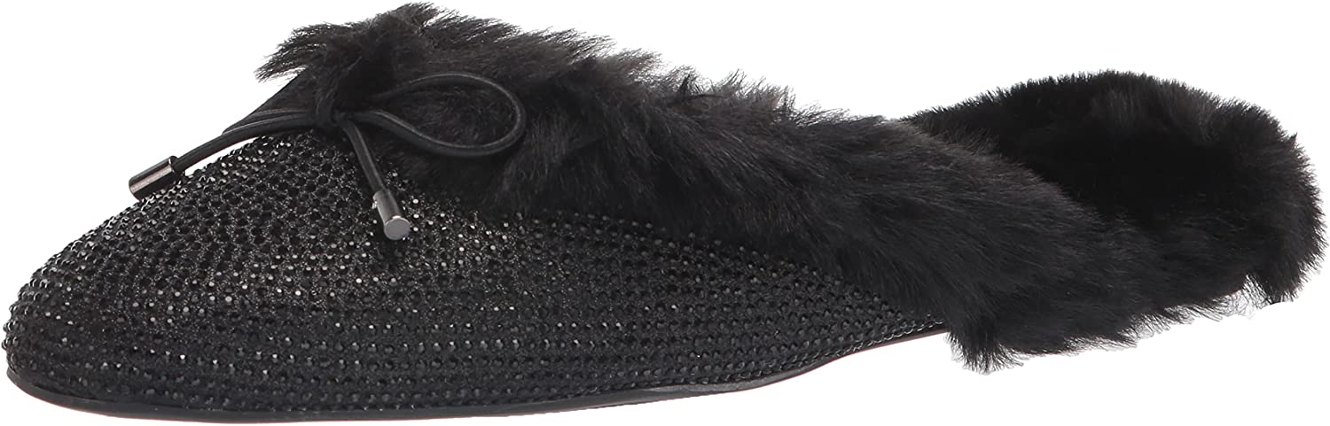 Tracee2 Cozy Slip On House Hotel Flat Slippers Black Rhinestone (BLACK, 6)